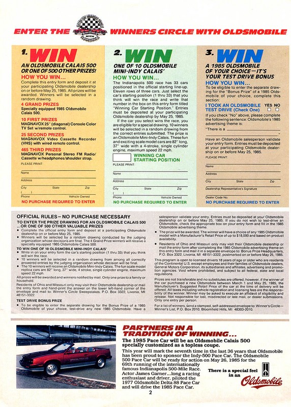 1983 Oldsmobile Indy 500 Brochure Page 1